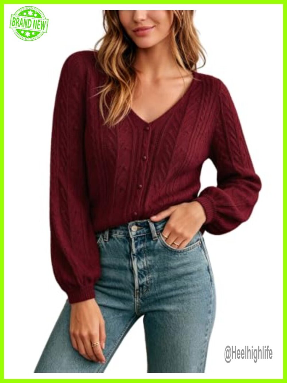 Bianstore Women's Long Sleeve Button Down Cable Knit Cardigan